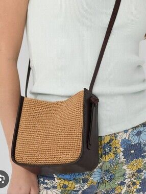 Loeffler Randall Woven Straw and Dark Brown Leather Crossbody Bag